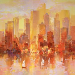 Tangerine Skies by Wilfred - Original Painting on Box Canvas sized 37x37 inches. Available from Whitewall Galleries