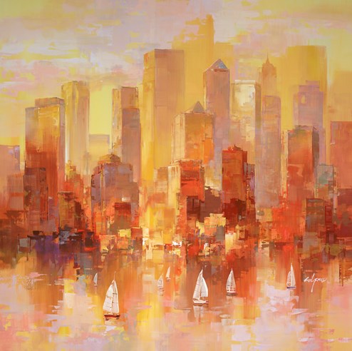 Tangerine Skies by Wilfred - Original Painting on Box Canvas